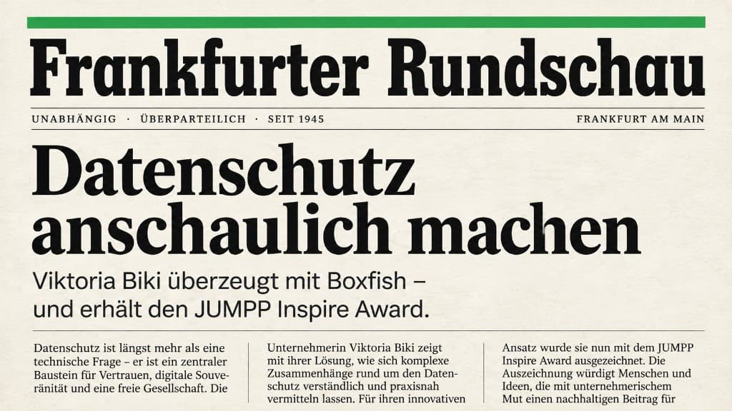 Frankfurter Rundschau graphic: Datenschutz anschaulich machen - Viktoria Biki and the Jumpp Inspire Award