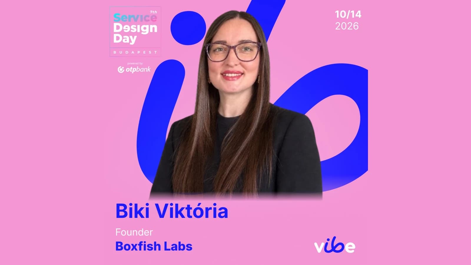 Speaker graphic for Biki Viktoria, founder of Boxfish Labs, at Service Design Day Budapest, 14 October 2026