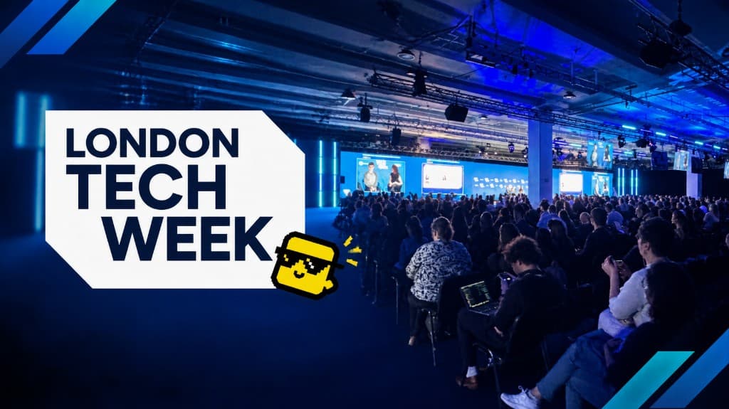 London Tech Week graphic with Boxfish mascot over the keynote hall